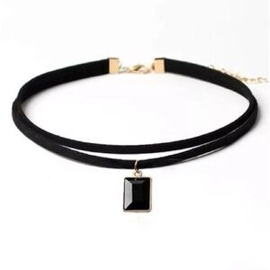 Black Stone Choker Necklace Velvet 90s Pendant Geometric Witch Fall Summer Cute